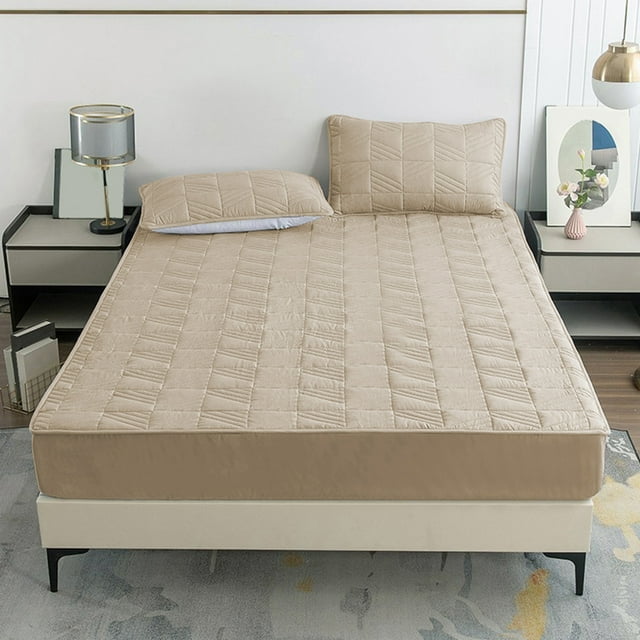 Deeceymbur Quilted Full Double Size Mattress Pad Cover Non Slip Breathable Polyester for All Seasons Home Hotel