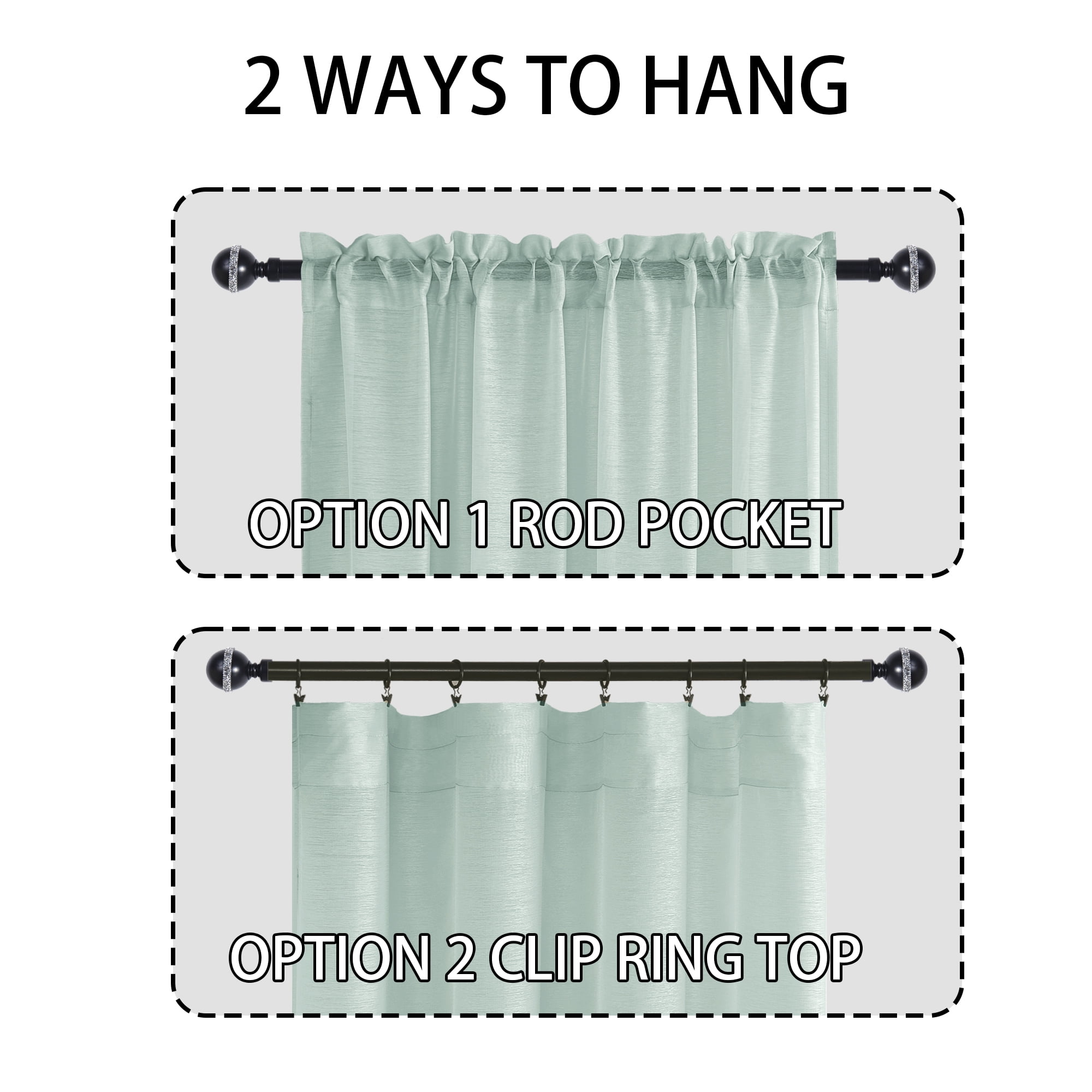 JIUZHEN Semi Sheer Curtains with Tiebacks, Light Filtering Semi Transparent Voile Rod Pocket & Back Tab Window Drapes for Balcony & Garden, Set of 2, W52x L96 inch Length, Bean Green
