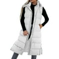 thumbnail image 2 of jsaierl Long Puffer Vest Women Button Down Sleeveless Hooded Jacket Overcoat Solid Color Side Slit Winter Parka Coat, 2 of 6