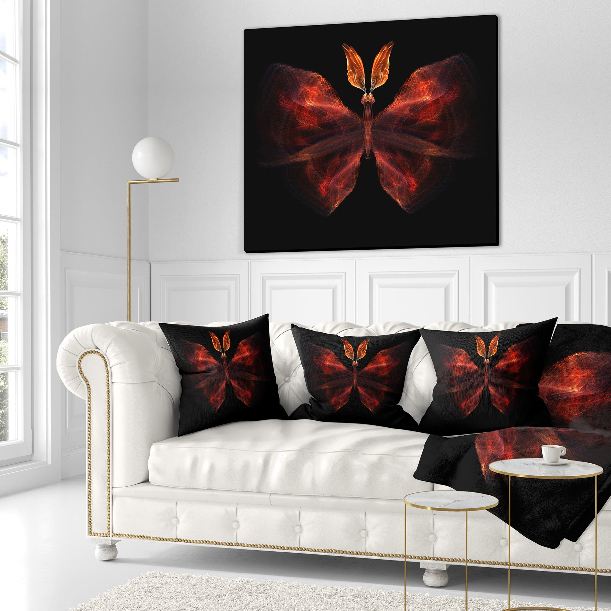 Designart Red Fractal Butterfly in Dark - Abstract Throw Pillow - 16x16