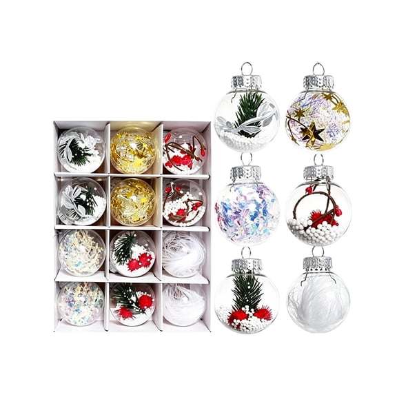 Assorted Christmas Ball Ornaments, Clear Baubles with Inner Decor for Xmas Tree, Mantel, and Party Display