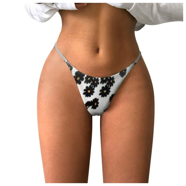 WZXFASHION Women's Printed Sexy Underpants Comfort Low-Rise Soft T-Back G-String Panties Intimates Silver L