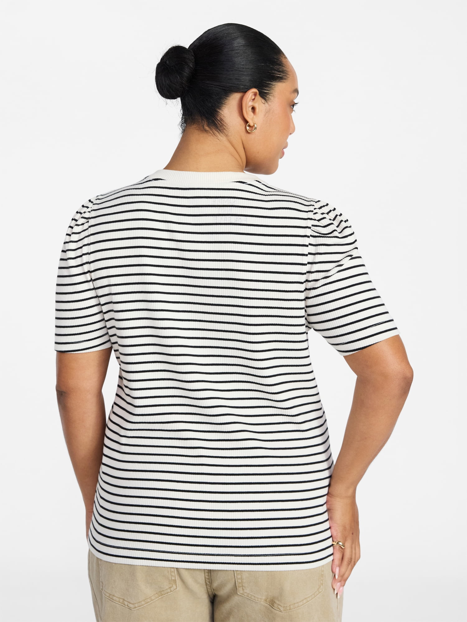 Terra & Sky Women's Plus Size Crewneck Top with Short Puff Sleeves, Size 0X-4X