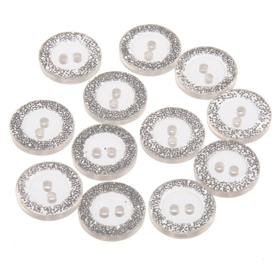 Mibo 12pcs Polyester Button - 2 Hole - Concaved Center - 20L(12mm) -Transparent with Silver Glitter Rim