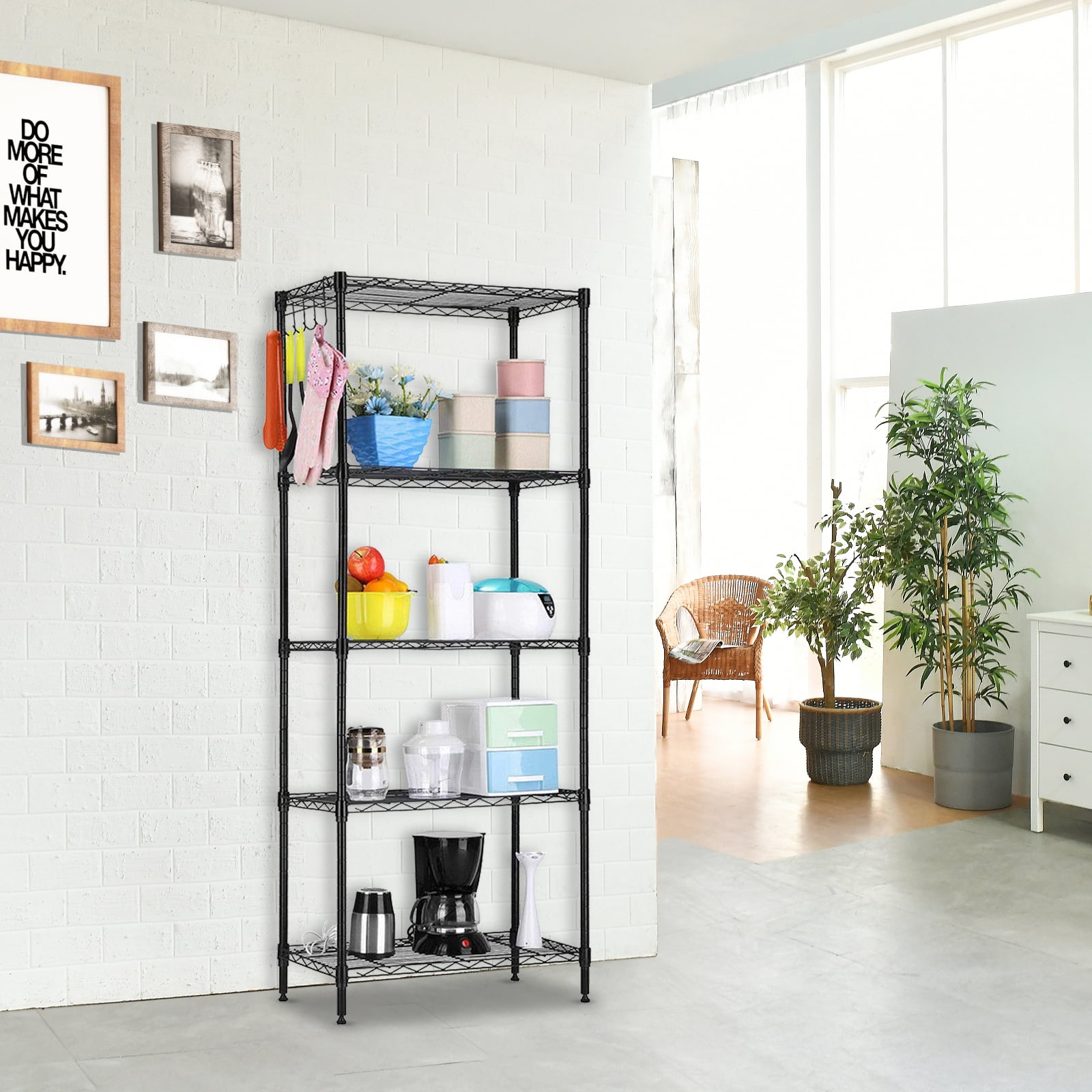 Storage Rack Floor Standing Carbon Steel Changeable Assembly, Black