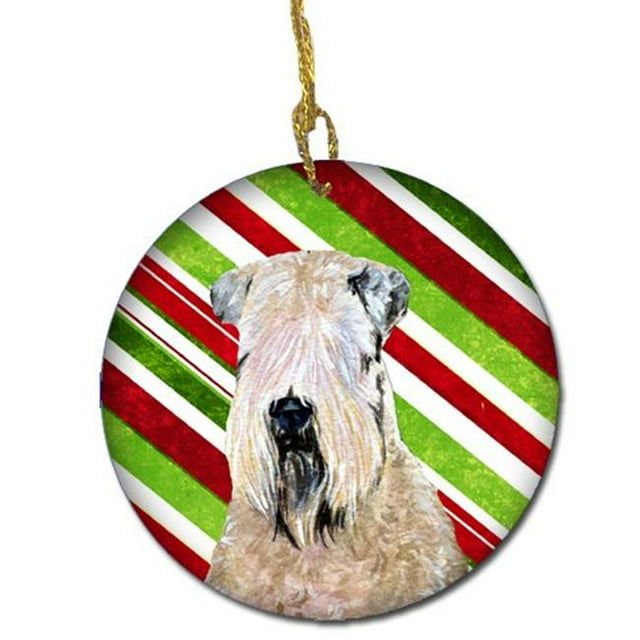 Wheaten Terrier Soft Coated Candy Cane Holiday Christmas Ceramic Ornament