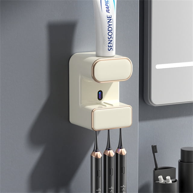 Electric Toothpaste Dispenser Wall Mounted Toothbrush Holder Automatic Toothpaste Squeezer With 3 Toothbrush Slots For Bathroom