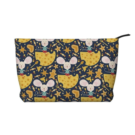 Picia Mouse Cheese Printed Cosmetic Bags for Women Makeup Bag Large Capacity Purse Travel Toiletry Zipper Storage Pouch Make up Brushes Organizer for Gifts
