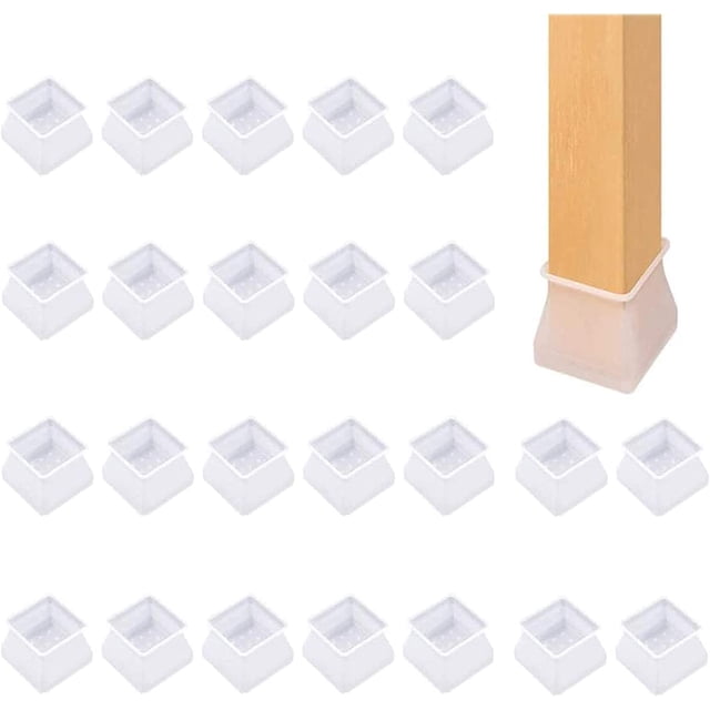 Juego de protección para patas de silla, Mmgoqqt, silicona, cuadrado, transparente, 24 piezas