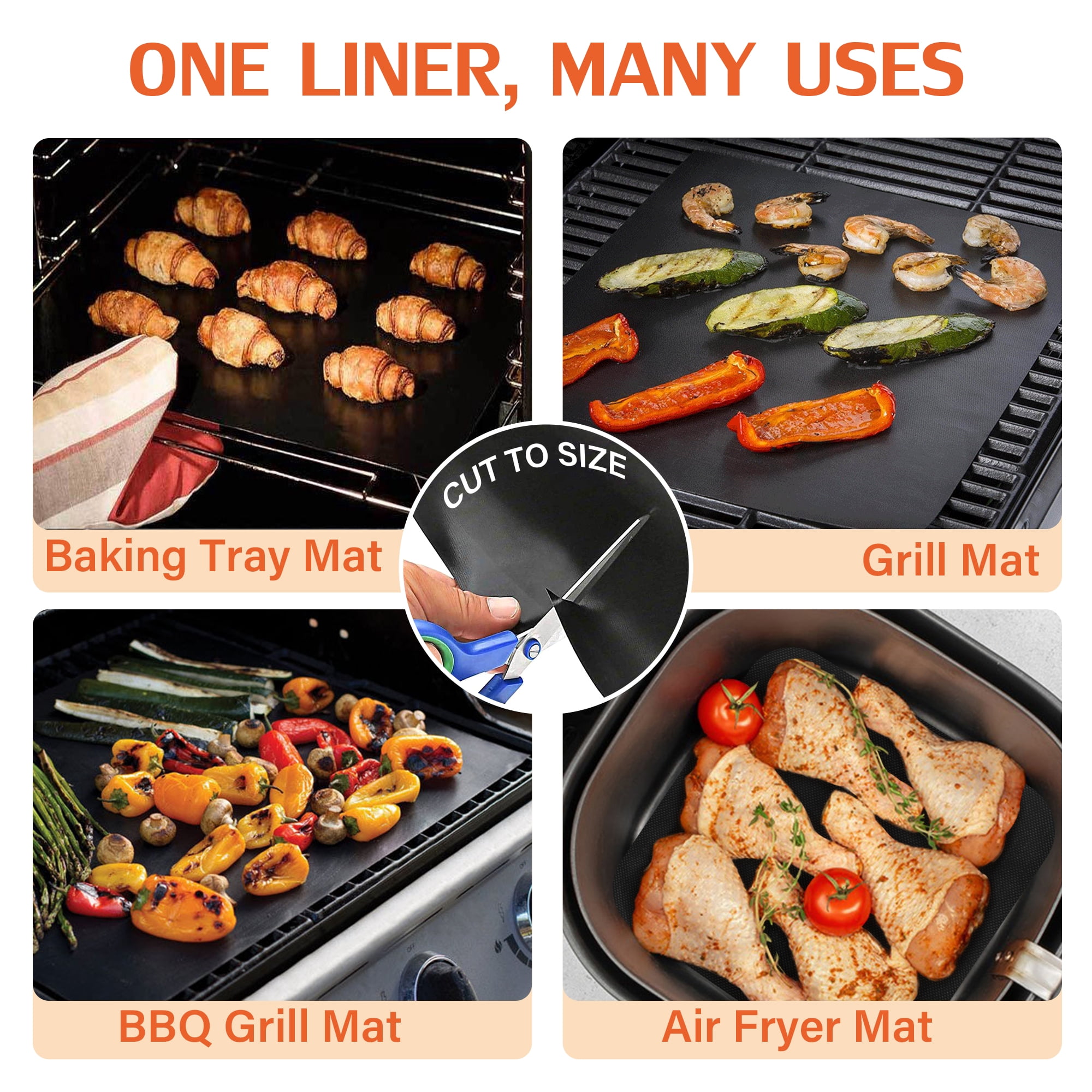 4 Pack Extra Thick Oven Liners, 23.6” x 15.7” Heavy Duty Non Stick Teflon Grill Mats, Bpa Free, Reusable, for Bottom of Electric Gas Microwave, Cooking