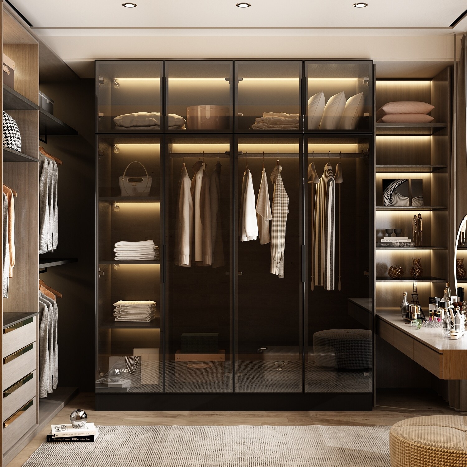 Timechee Modern Aluminum Framed Wardrobe: Spacious Design with LED Armoires