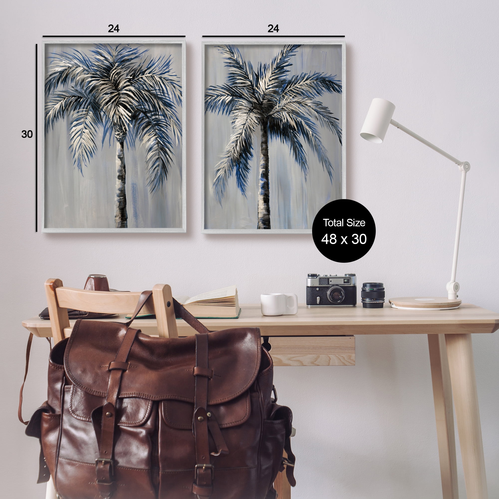Stupell Industries Grey Modern Palm Trees Botanical & Floral Painting Gray Framed Art Print Wall Art, 24 x 30, Set of 2