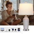 thumbnail image 5 of Cinkeda 25" Farmhouse Jar Table Lamps for Living Room Bedroom Set of 2 with USB A+C Ports AC Outlet 3 Way Dimmable Touch Control Resin Bedside Nightstand Lamp, 5 of 7