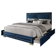 thumbnail image 4 of Home Design Jasper Queen Upholstered Storage Platform Bed Frame with Gold Aluminum Trim and Four Under-Drawers, Blue, Easy Assembly, 4 of 5