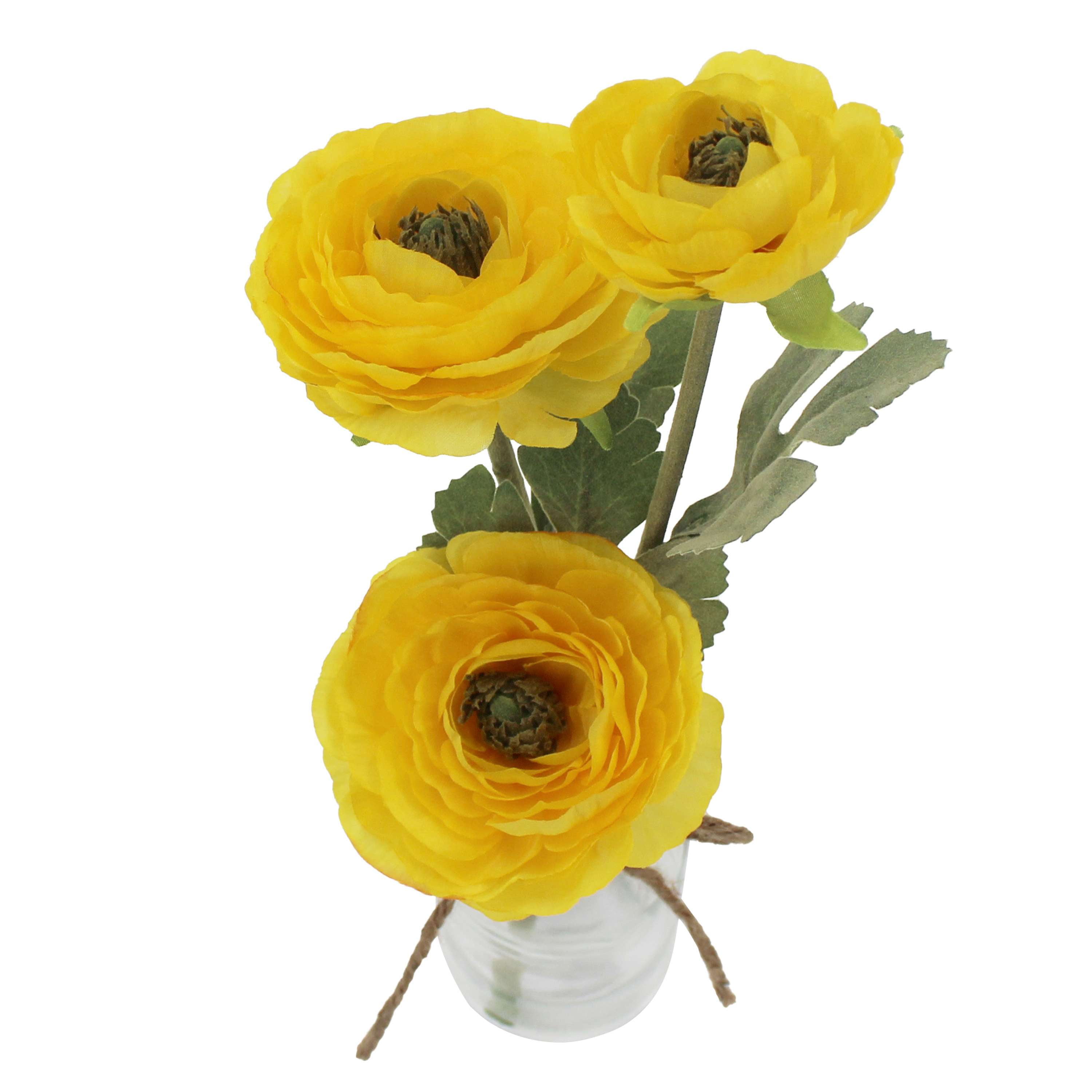 Mainstays 11.5 in Artificial Silk Yellow Flower in Clear Glass Bottle