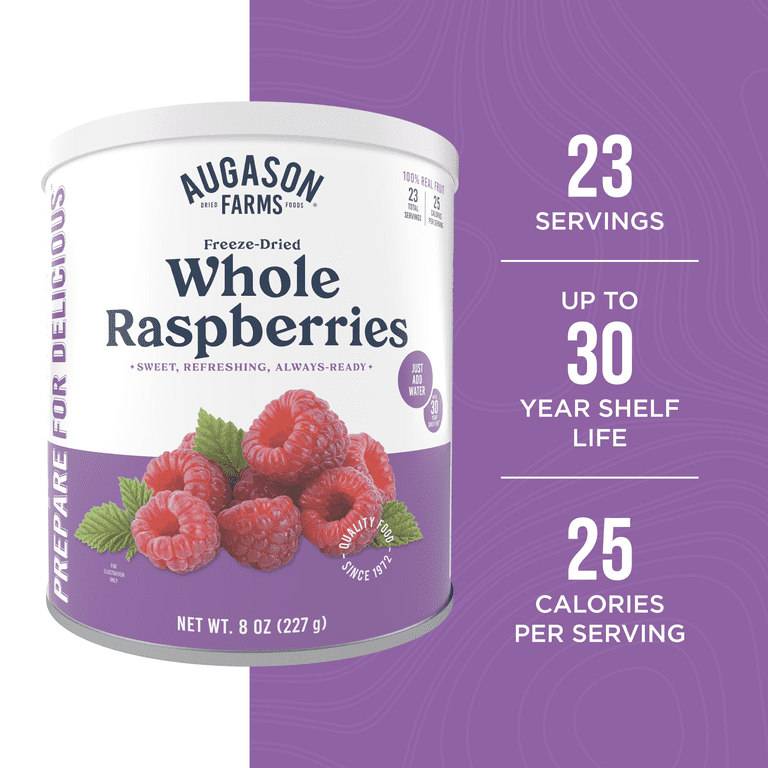 Free Shipping! Augason Farms Freeze Dried Whole Raspberries 8 oz