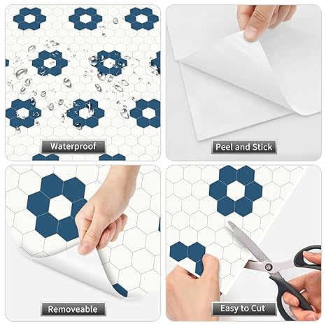 MORCART Peel and Stick Floor Tile, Vinyl Flooring Waterproof, DIY Flooring for Bathroom, Kitchen, Fireplace, Pet House, Stairs, Bedrooms, Wall(20PCS,7.87" x 7.87",dark blue+white)