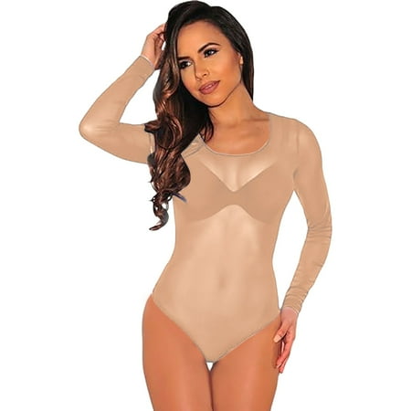 Minimizer Bras for Women Women Long Sleeves Mesh See Sexy And Cute Temperament Through Jumpsuit Bodysuit Top Fun Lingerie Push Up Bras for Women(Size:M)