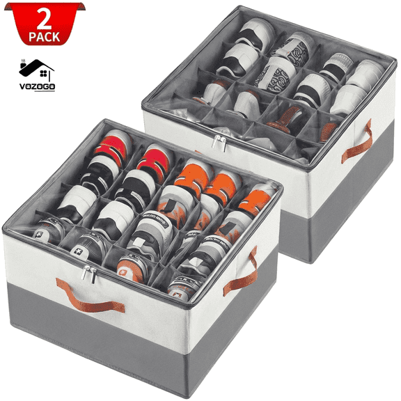 VOZOGO 2 Pack Shoe Organizer for Closet,Shoe Holder with Clear Cover and Reinforced Handles, Fits 16-32 Pairs