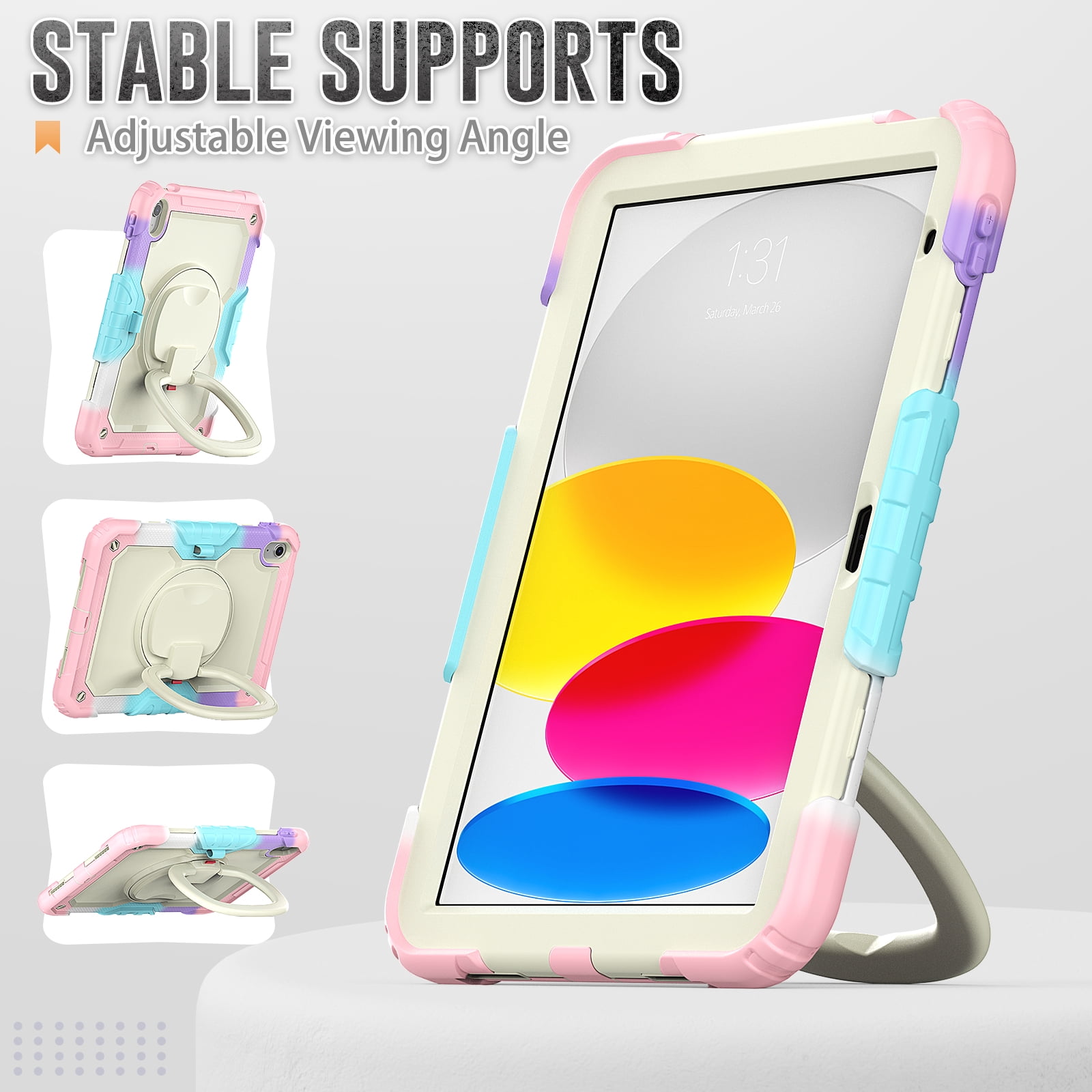 Allytechgroup Screen Protector Case for Apple iPad 6th 5th Generation 9.7" 2018/2017, Heavy Duty Protective Build-in Pencil Holder Handle Stand Rugged Bumper Case Kids Friendly,Pink