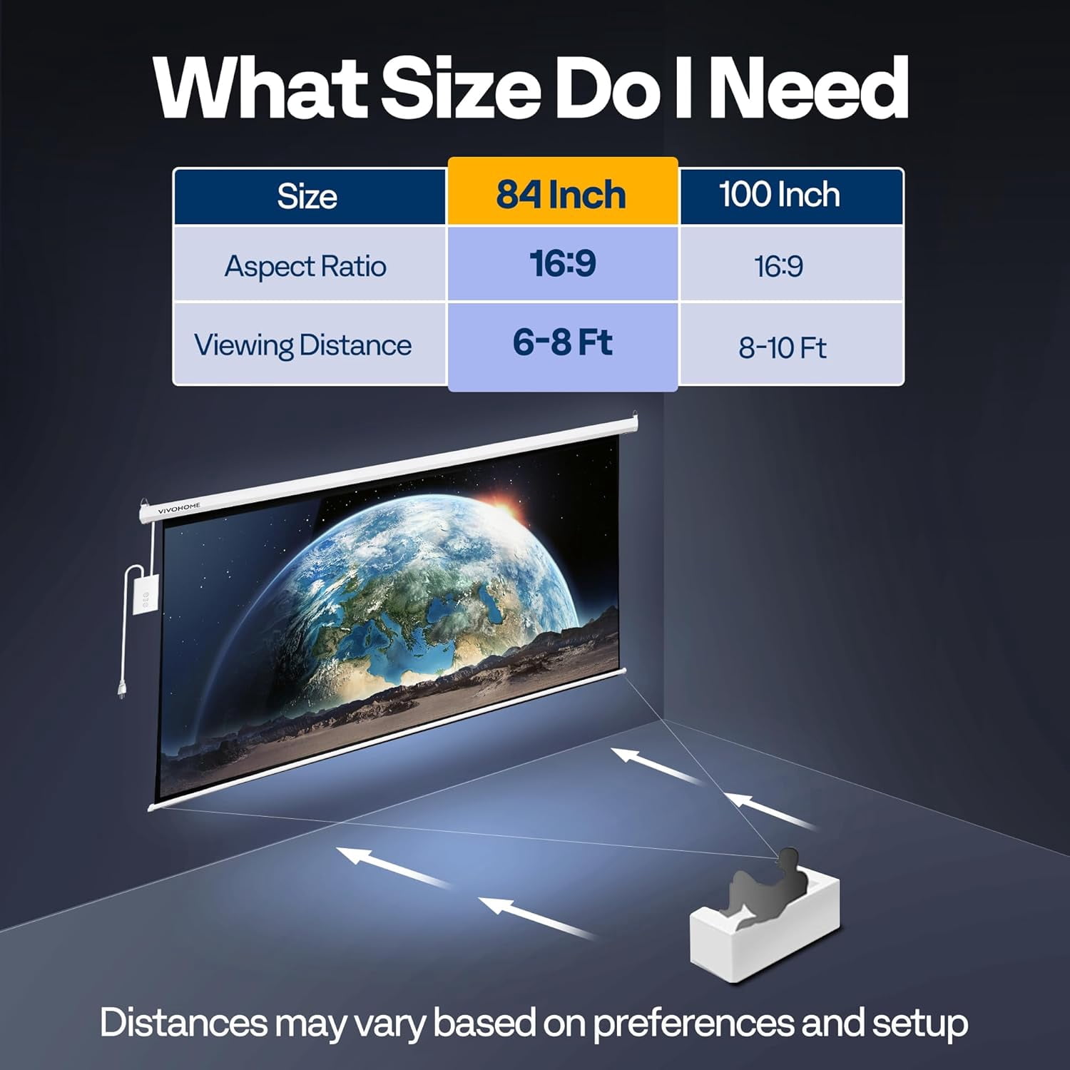 SPECSTAR Motorized Projector Screen with Remote, 16:9 84 Inch Auto Electric, HD 4K Movie Screen for Home Theater, Cinema, Office (73 (Off White).