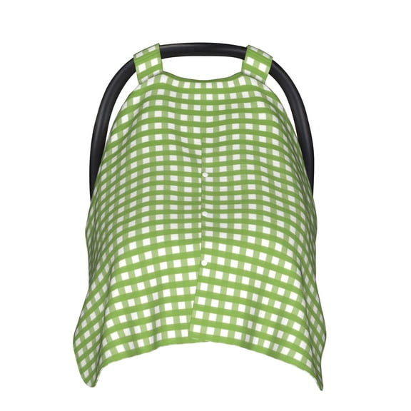 Car Seat Cover Baby - Green Gingham Breathable Infant Car Seat Cover for Baby Carseat, Lightweight Comfort Baby Essentials Must Haves Newborn Stuff for Girl Boy