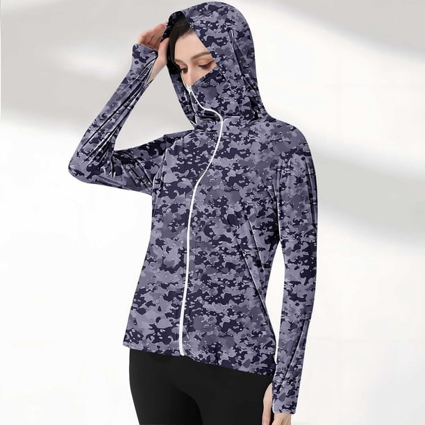 Chaquetas y prendas de vestir exteriores informales con capucha y manga larga de color degradado para mujer, con capucha y hebilla para el pulgar, ropa de protección solar, parte superior de poliéster