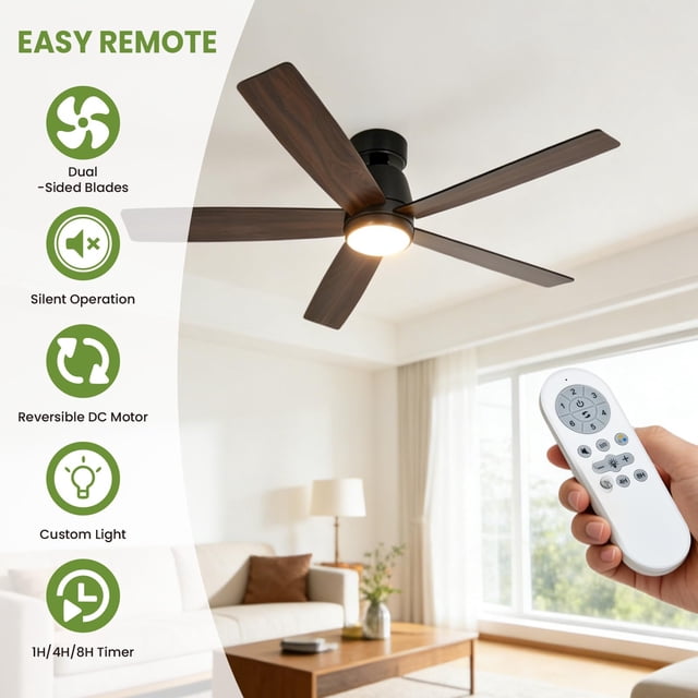 AKDSteel 52" Ceiling Fan With Light And Remote, Modern Led Fixture With 3-Color Temperature And Quiet Reversible Dc Motor