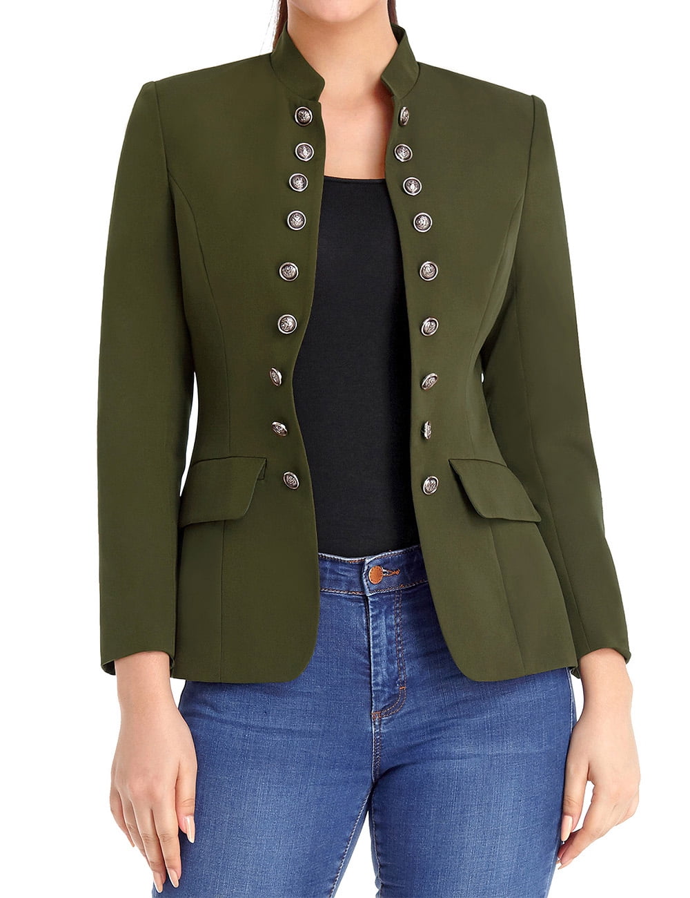 Vetinee Women's Button Military Blazer Open Front Jacket Suit, Size S