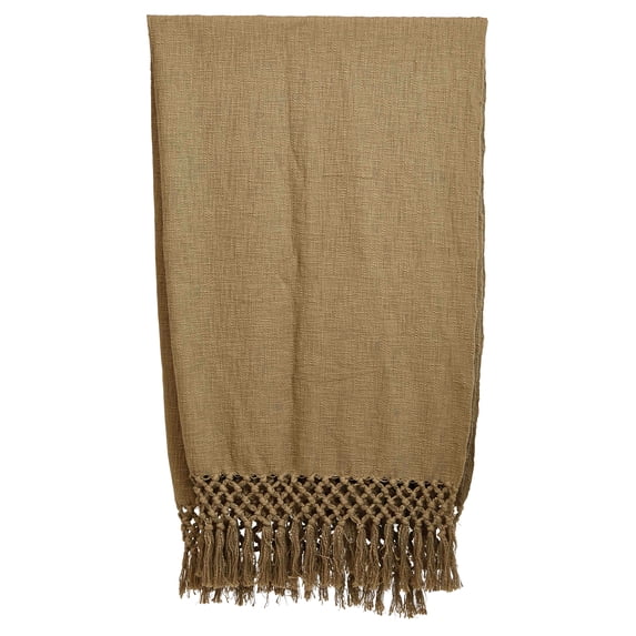 Creative Co-Op 50"L x 60"W Woven Cotton Throw with Crochet & Fringe