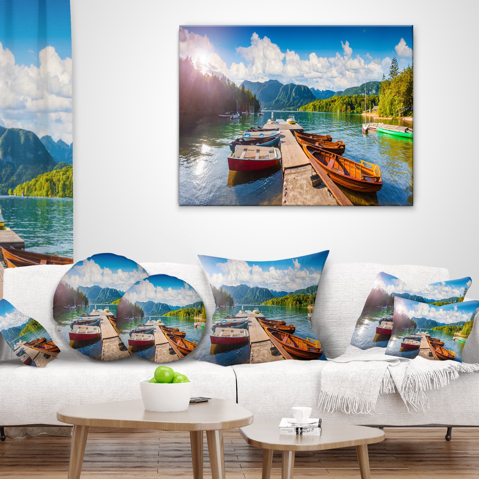 Designart Bohinj Lake Sunny Morning - Landscape Photography Throw Pillow - 18x18