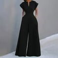 thumbnail image 5 of MORTTIC Women's Elegant V-Neck Short Sleeve Jumpsuit Wide-Leg Office & Casual Spring Summer Outfit，Black S, 5 of 7
