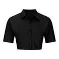 thumbnail image 3 of Mittory Women's Casual Short Sleeve Collar Twist Front Button Down Blouse Crop Top, 3 of 4