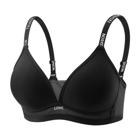 Gytharion Women's Thin Letter Shoulder Strap Bras Seamless Wireless Underwear Bras Small Chest Push-up Everyday Bra,36B-40B