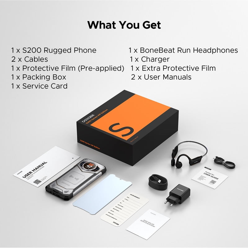 DOOGEE S200 Rugged Phone Unlocked with BoneBeat Run Earphones, 5G, Android 16, 48GB+256GB/2TB, 10100mAh, 6.72"FHD + 120 Hz Display with 1.32" Rear Screen, IP68/IP69K/NFC/Fingerprint/GPS