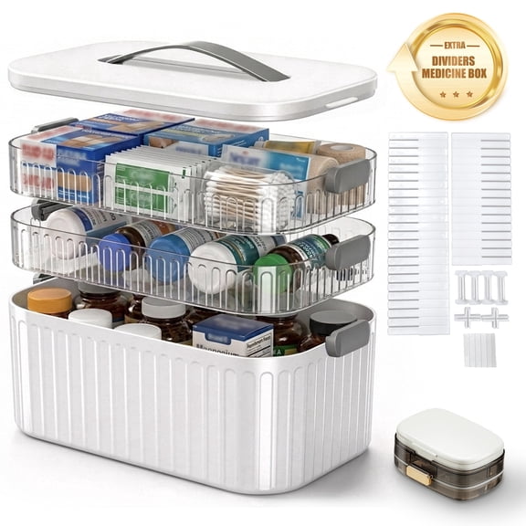 DIHUMK Medicine Cabinet Organizer and Pill Bottle Storage, First Aid Box Kit 3-Tier Combo Pack Clear