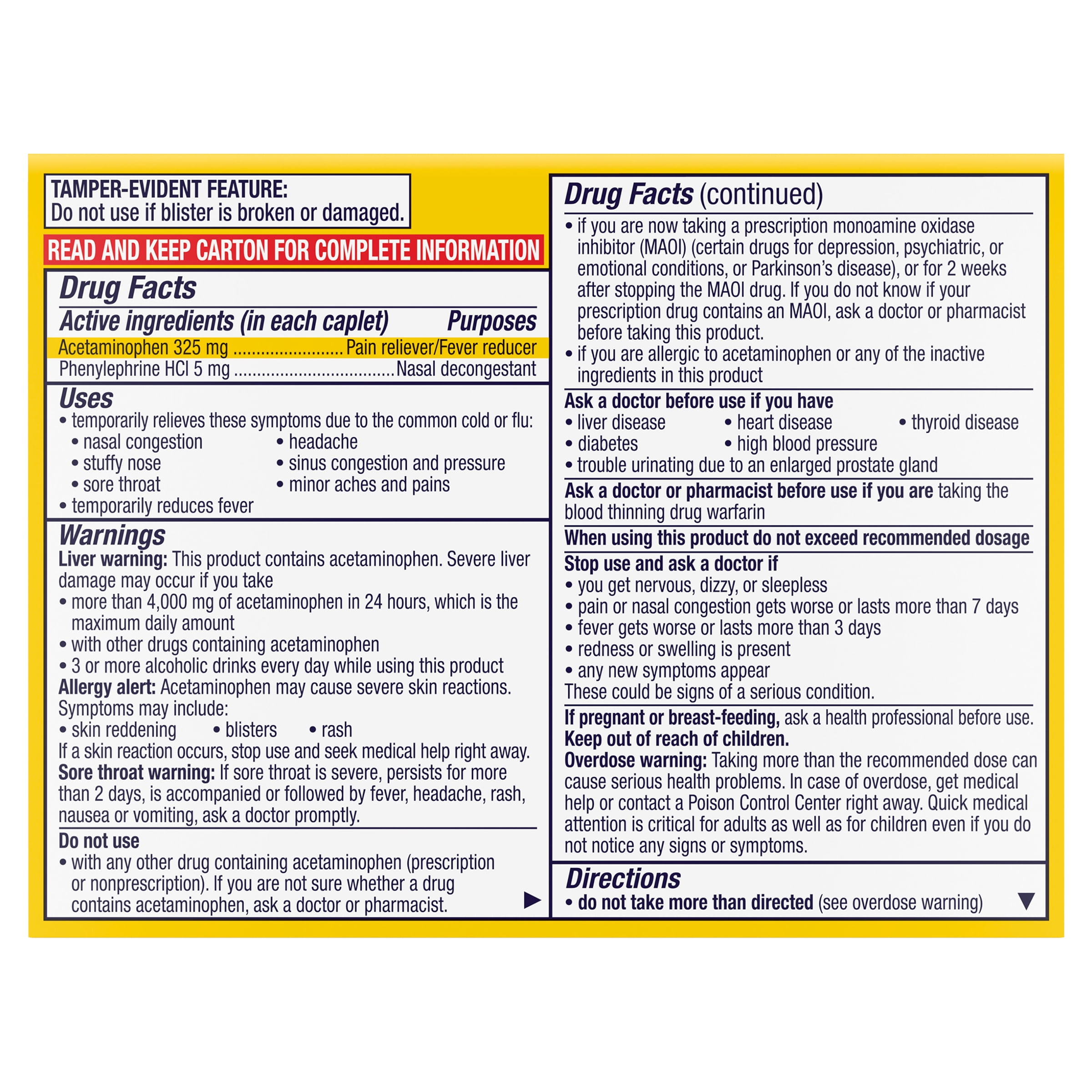Panadol Non-Drowsy Cold & Flu Caplets 325 mg Acetaminophen 24 Count