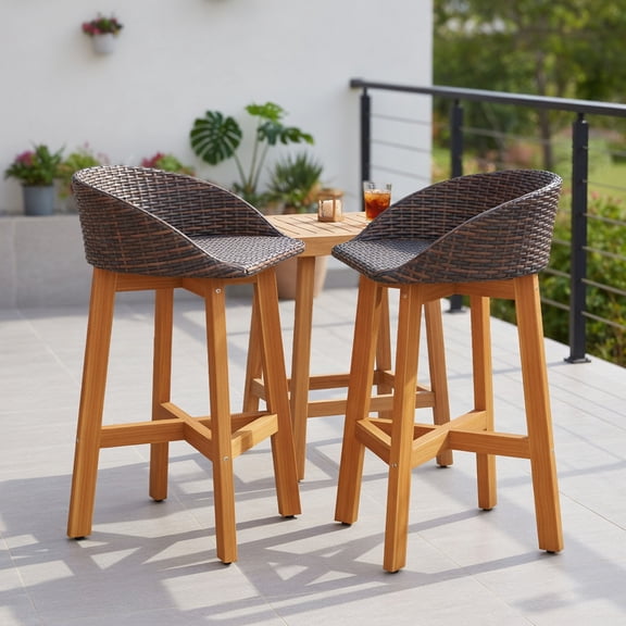 GVN Patio Accent Chair, Outdoor Dining Chairs,Outdoor Dining Seating,Outdoor Faux Rattan Bar Chairs Set of 2 with Ergonomic Backrests and Footrests-Brown