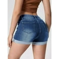 thumbnail image 2 of Women'S Mid-High Rise Ripped Distressed Jean Shorts with Pockets Folded Hem Casual Summer Jorts Dark Blue L, 2 of 3