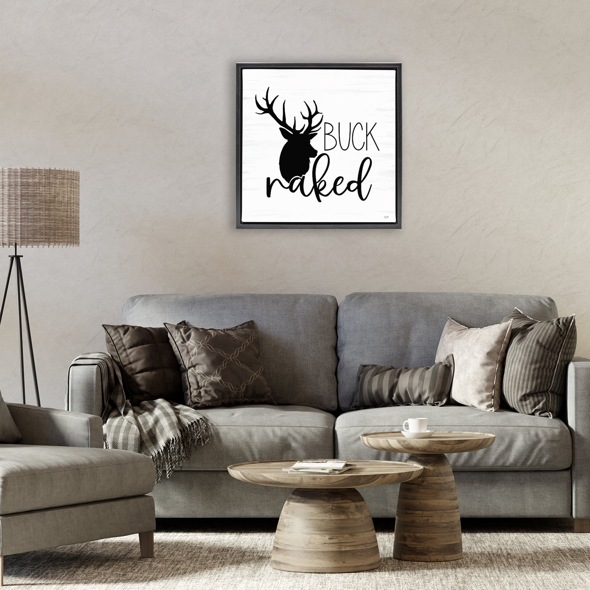 Stupell Industries Buck Naked Silhouette Black Framed Floater Canvas Wall Art, design by Lux + Me Designs