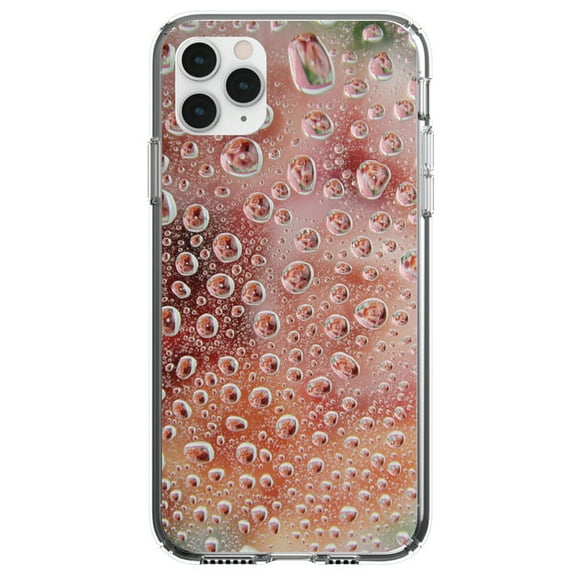 DistinctInk Clear Shockproof Hybrid Case for iPhone 13 PRO (6.1" Screen) - TPU Bumper, Acrylic Back, Tempered Glass Screen Protector - Red Water Droplets Glass