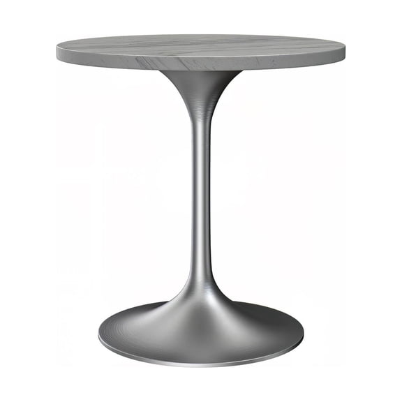 LeisureMod Verve Modern Round Dining Table with White Resin Tabletop and Brushed Chrome Pedestal Base for Kitchen and Dining Room (27 Inch)
