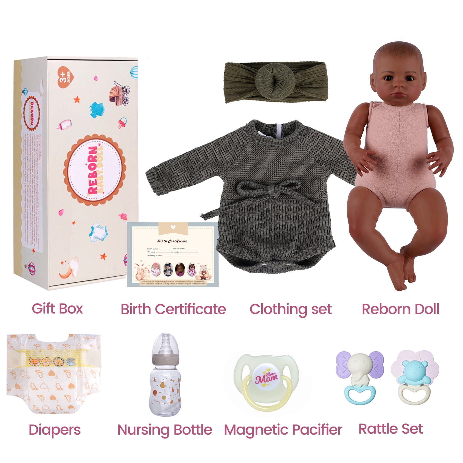 RSG Black Reborn Baby Dolls, 20 Inch Black Girl Lifelike Real Life Baby Dolls with Feeding Kit Gift Box for Kids Ages 3+