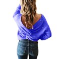 thumbnail image 5 of Lumtrix Sweaters For Women Casual V Neck Criss Cross Backless Long Batwing Sleeve Loose Knitted Sweater Pullovers Sky Blue L, 5 of 5