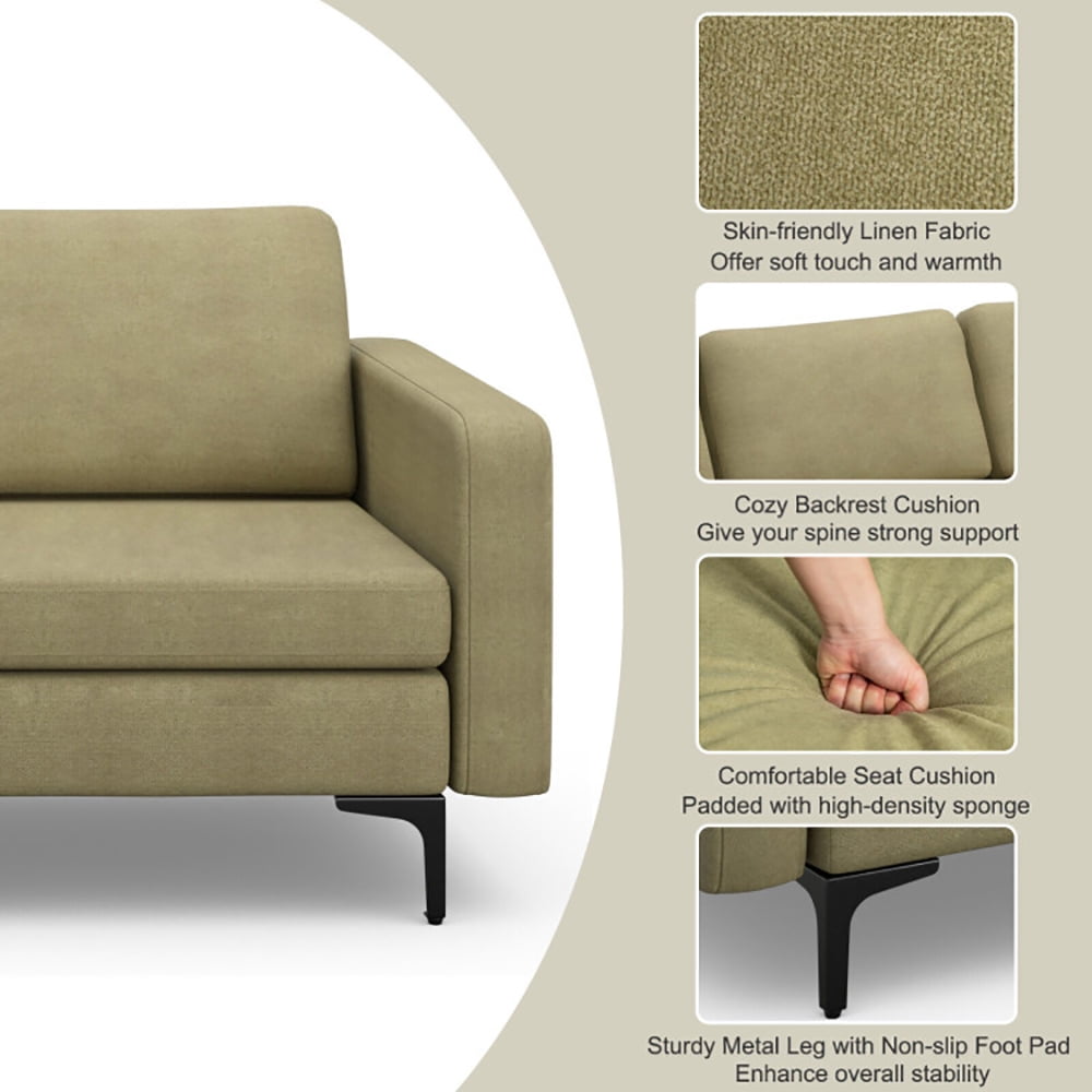 Finihen Sectional Sofa Couch, 3-Seat Sectional Sofa Couch with Armrest Magazine Pocket and Metal Leg, for Living Room, Bedroom, Green Finihen Sectional Sofa Couch, 3-Seat Sectional Sofa Couch with Armrest Magazine Pocket and Metal Leg, for Living Room, Bedroom, Green