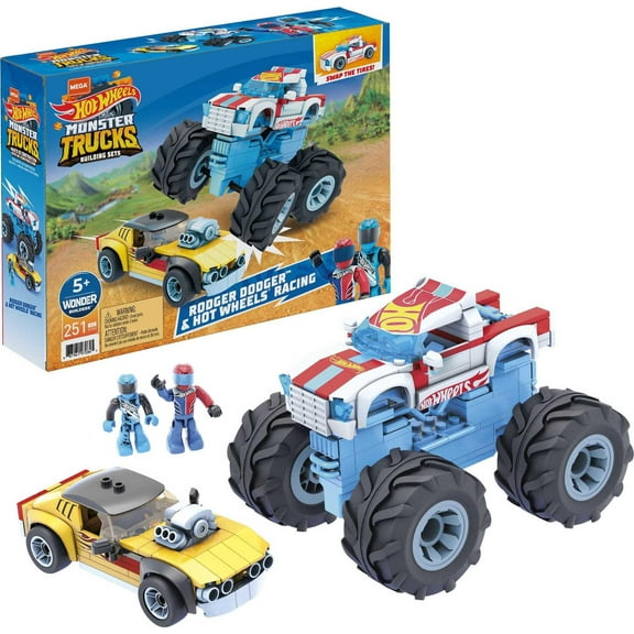 MEGA Rodger Doger & Hot Wheels Racing Building Toy Cars with 2 Figures (251 Pieces)