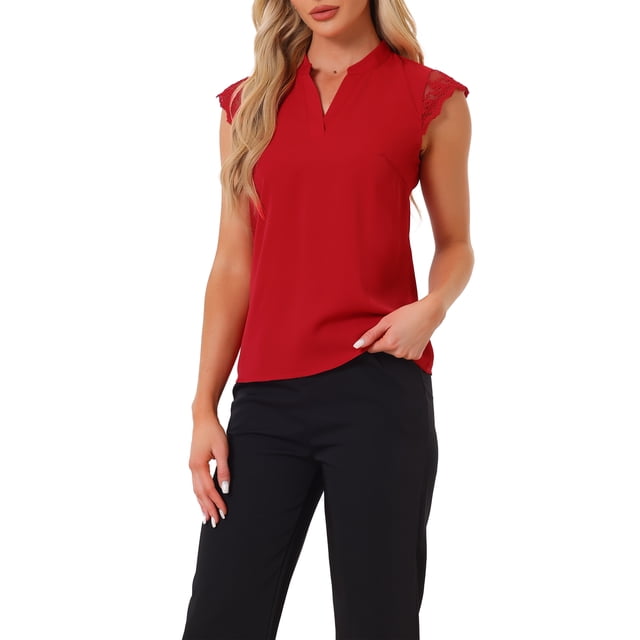 INSPIRAR CHIC Blusa básica sin mangas de cuello en V para mujer M Rojo Brillante