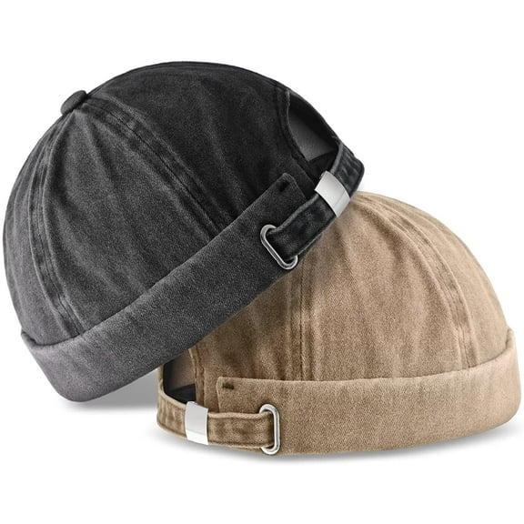 2 Pieces Brimless Hats for Men Adjustable Docker Hat Casual No Brim Hat Visor-Less Flip Hat Sailor Skullcap