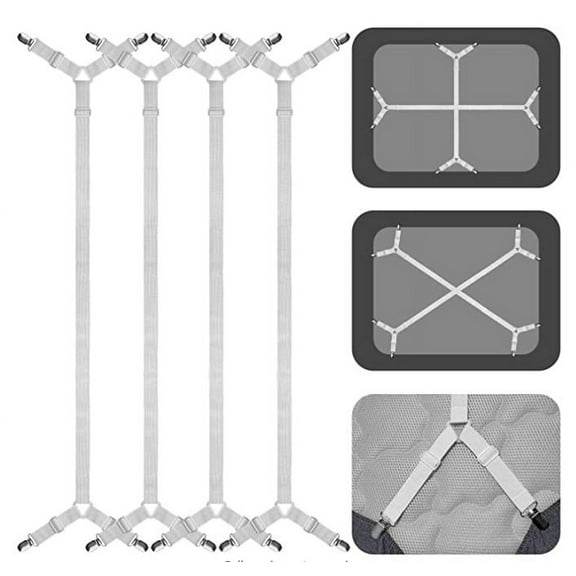 Bed Sheet Holder Straps Criss-Cross - Sheets Stays Suspenders Keeping Fitted Or Flat Bedsheet in Place - for Twin Queen King Mattress Holders Elastic Clips Grippers Fasteners Garters Bands