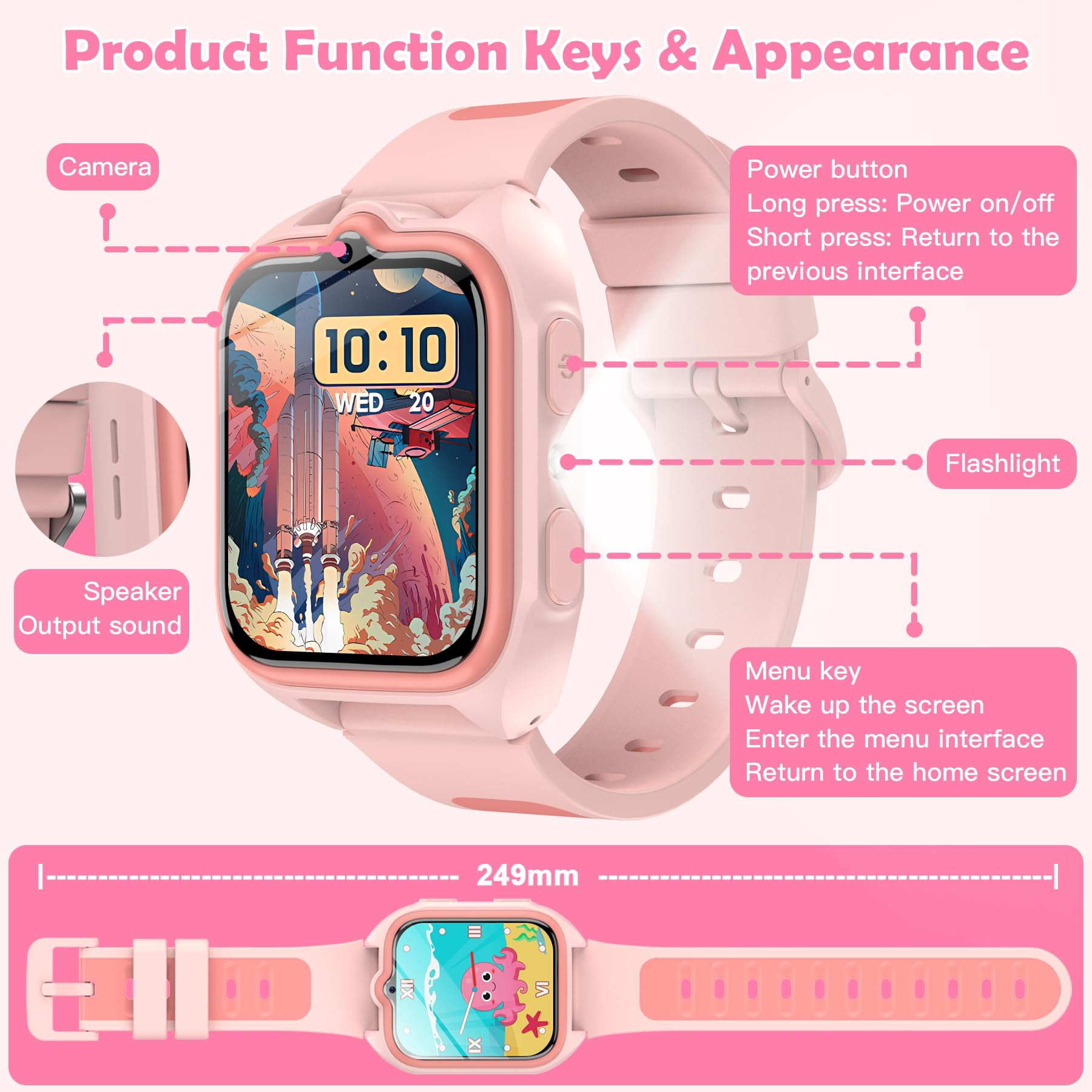 LUOMATE Smart Watch for Kids,1.75" Fitness Tracker kids Step Counter Watch with photograph/Video/Music/Alarm Clock/Flashlight/IP68 Waterproof/Puzzle Games for Girls Boys